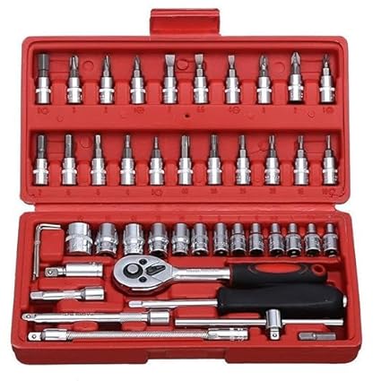 RUDRA SHOP 46 Pieces Spanner Socket Combination Tool Kit & Screwdriver and Socket Set | Wrench for Easy Repair with protective Case| 46 in 1 | Stainless Steel