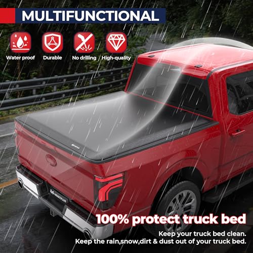 Image of MOSTPLUS Tri Fold Soft Folding Truck Bed Tonneau Cover Compatible for 2019 2020 2021 2022 2023 2024 2025 2026 Ford Ranger 5FT On Top-61 inch