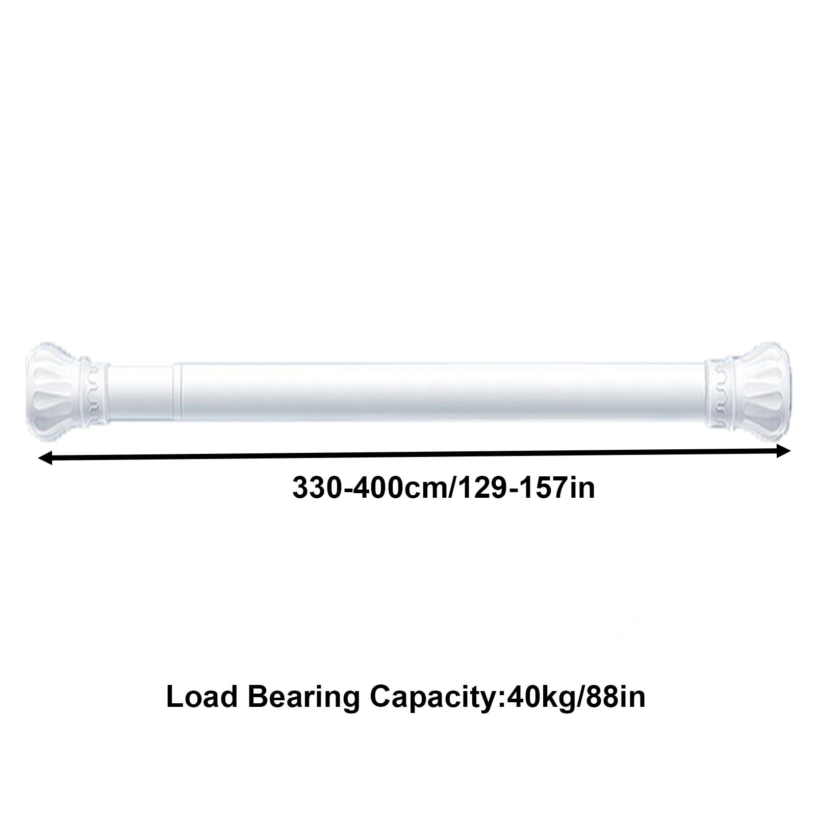 Duschvorhangstange Bohrfrei Verstellbar, 70-400 Cm Teleskopstange | Rutschfeste Silikonkappe 3,3 Cm Durchmesser Integrierte Feder mit Zugringen, Kohlenstoffstahl für Bad(330-400cm/129-157in)