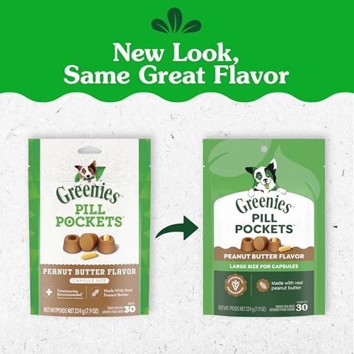 Image of Greenies Pill Pockets for Dogs Large Size, Dog Treat Pouch for Capsule Medication, Peanut Butter Flavor, 7.9 oz. Pouch