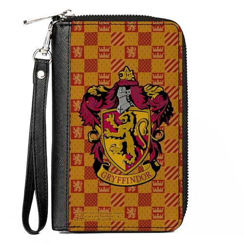 Buckle-Down The Wizarding World of Harry Potter Wallet, Zip Around, Harry Potter Gryffindor Crest Heraldry Checkers Golds Reds, Vegan Leather