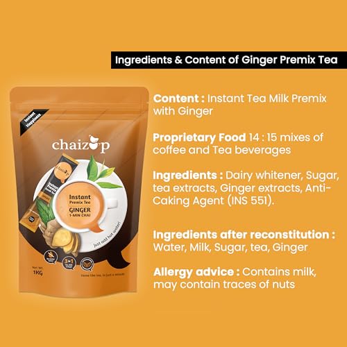 Image of Chaizup Premium 1 Min Instant Ginger Tea Premix - 1kg Poly | Approx. 72 Servings (1Kg, Ginger)