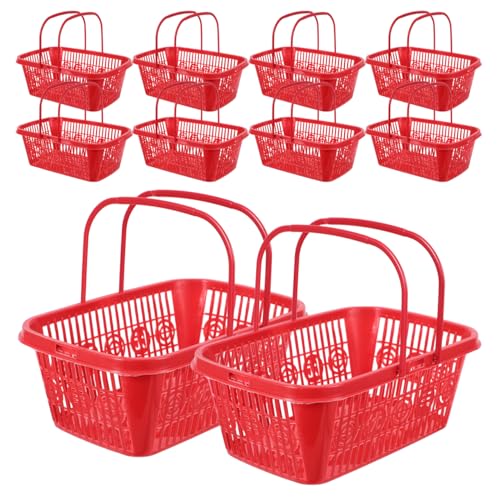 DECHOUS 10Pcs Plastic Strawberry Picking Baskets with Handle Small Berry Fruit Harvest Containers for Farmers Market Grocery Stores and Party Use