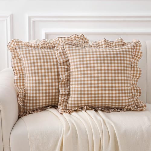 K MASANIJI 2 Pack Taupe White Plaid Ruffle Gingham...