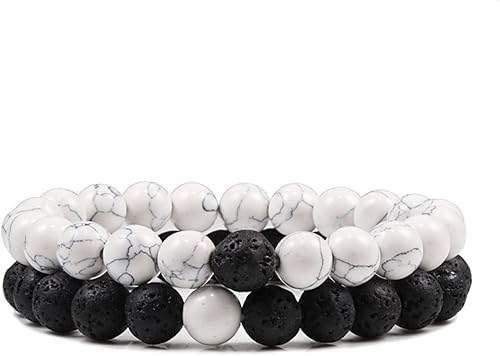 2 pulseras elásticas con cuentas de roca de lava, pulsera de cuentas de piedra natural turquesa de ojo de tigre, utilizada como difusor de aceite