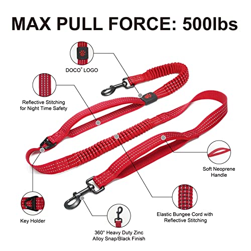 Doco Heavy Duty Hands Free Dog Leash, Retractable Bungee For Running Walking Jogging, Training, Hiking │ Adjustable Waist Belt, Reflective Stitches, Dual Handle (Medium-Large Dogs, 20-100 Lbs) #TOP7