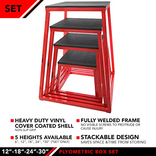 Jfit Plyometric Jump Box Set Of 4 - 12", 18", 24", 30", Red/Black #TOP2