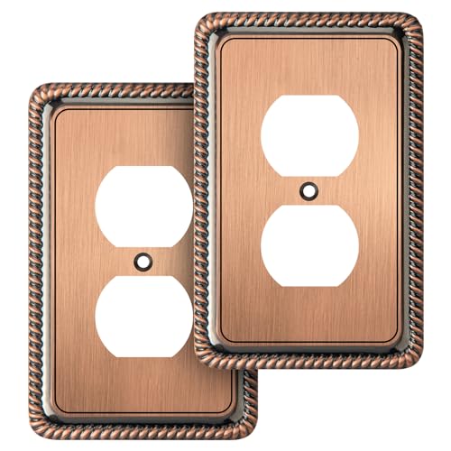 Henne Bery Rope Edge Decorative Wall Plate Switch Plate Outlet Cover (Single Duplex, 2 Pack, Antique Copper)