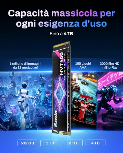 Biwin Black Opal NV7400 M.2 PCIe Gen4 SSD 2 to - Vitesse de Lecture jusqu'à 7400 Mo/s - SSD Interne Professionnel NVMe 2.0 - Stockage pour Jeux vidéo Compatible avec PC, Ordinateur Portable et PS5 - 3