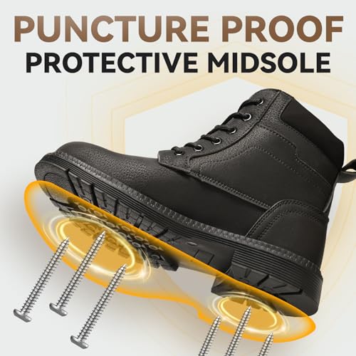 Image of ANGRYRAM Steel Toe Work Boots Waterproof & Slip Resistant for Men Women | ASTM Standard Safety Shoes, Width Option, Anti-puncture Midsole, Non-silp Rubber Outsole, Arch Support, For Work & Outdoors