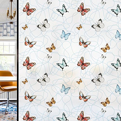 Dktie Bathroom Window Privacy Film Butterfly Pattern Stained Glass Window Film, Frosted Material, High Privacy Protection, Static Cling Without Glue (Ctblt221, 17.5'' X 78.7'') #TOP30