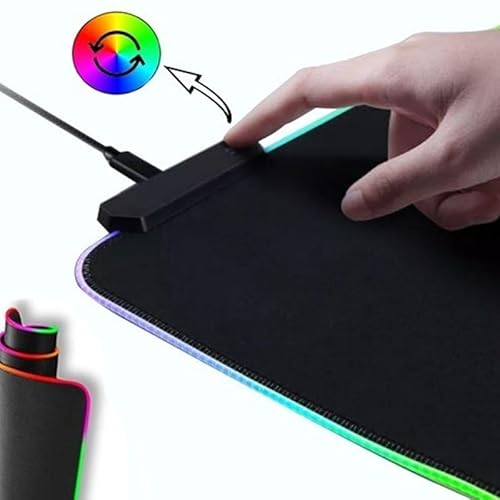 Mouse Pad Gamer com LED RGB, 7 Cores, Borda Iluminada, 25x35cm, Preto