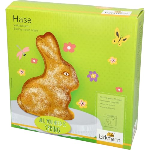 Birkmann 212015 - Molde para repostería (1000 ml, diseño de conejito de Pascua con aspecto 3D, acero al carbono de alta calidad, revestimiento antiadherente, con sugerencia de recetas, resistente a la