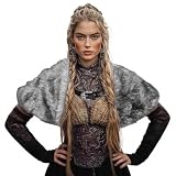 FakeFace Wikinger Kunstfell Kragen für Damen, Viking Fell Schal Kunstpelz Umhang Schulterumhang Pelzschal für Halloween Karneval LARP Krieger KostümVerstellbarer Mittelalter