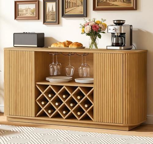 Rovibek 58" Fluted Wine Bar Cabinet with Storage, Modern Buffet