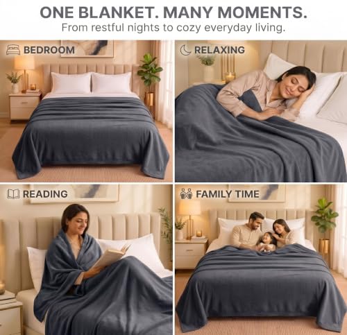 Image of HOMEKART 300 TC All Season Solid /Plain Lightweight Polar Fleece Double Bed Blanket (230 x 230 cm), Light Grey