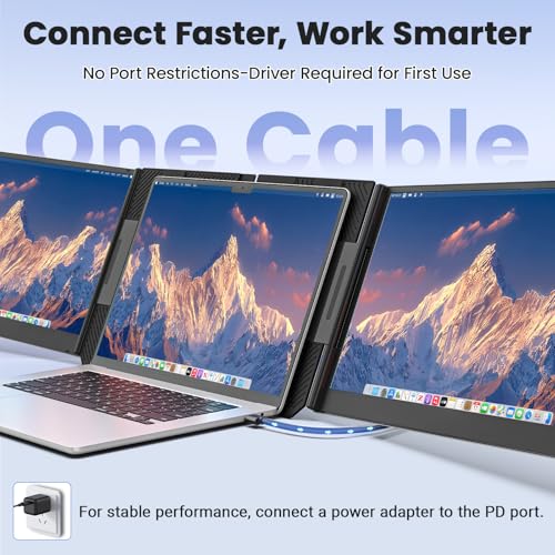 Image of One Cable Laptop Screen Extender, 15.6 inch Ultra-Slim Triple Portable Monitor, 1080P FHD IPS Display, USB-C /A Connection, Travel Monitor for 13-17.3 inch Laptops, Mac /Windows /Android (Driver Required)