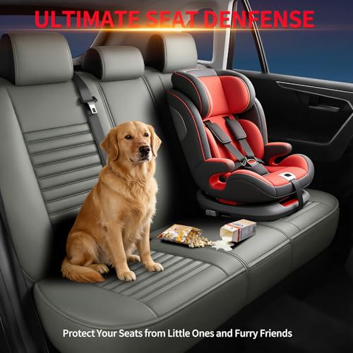 Image of Fit Sierra Car Seat Covers (5 Seats Full Set) Compatible with GMC Sierra 1500 /2500 /3500 2000-2026-Full Coverage Breathable Leather, Airbag Compatible, Waterproof & All-Weather,Grey