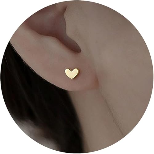 Mini Heart Stud Earrings, Hypoallergenic Tiny Small Cartilage Tragus Stud Earrings for Women Silver/Gold