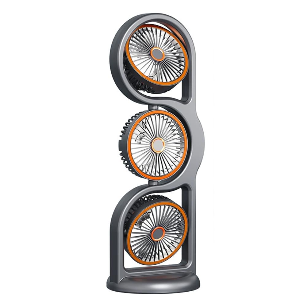 Aundhegrtt USB Rechargeable Portable Three-Head Fan 5-Speed Wind 360° Circulation Dormitory and Outdoor Desktop Fan A