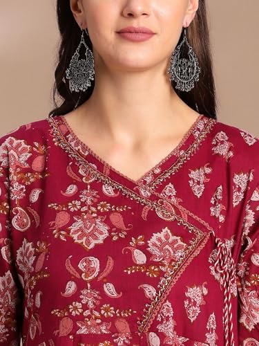 Image of Pure Cotton Anarkali Kurta Set for Women with Dupatta | 3 Piece Cotton Anarkali Suit | Floral Aari Work | Flared Ethnic Wear