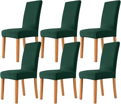 LIPOR Set of 6 Stretch Green Velvet Dining Room Chair Covers Soft Removable Dining Chair Slipcovers Parsons Chair Slipcovers Home Decor Chair Protector for Banquet Ceremony 6, Green