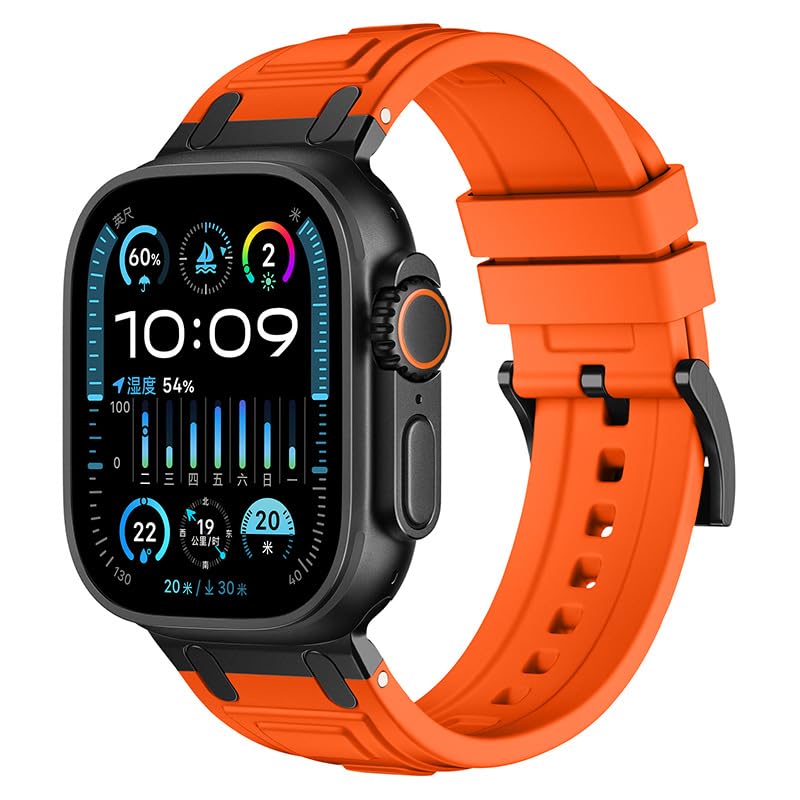 Bracelet caoutchouc Apple Watch 49mm avec connecteur metallique S10 durable