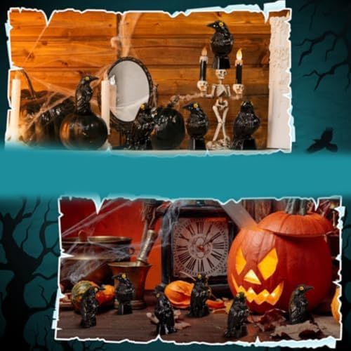 Juego de 50 estatuas de cuervo de resina en miniatura para decoración de Halloween y acentos de temporada para el hogar
