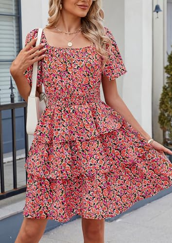 Image of PRETTYGARDEN Women's Summer Floral Ruffle Short Dress