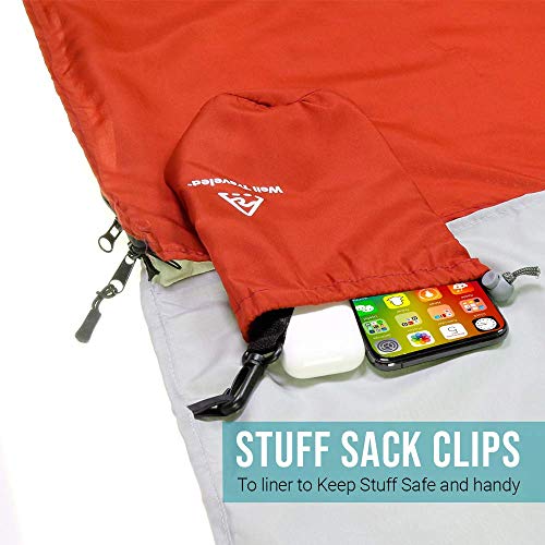 Well Traveled Sleeping Bag Liner – Lightweight Adult Sleeping Sheet for Hiking, Backpacking and Camping – Easily Removable and Washable, Silky Smooth Fabric, Simple to Stuff Sack (Left Side Zipper)