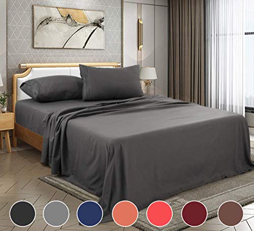 Queen Bed Sheets Set,Bed Sheets Queen Set,Sheets for Queen Size Bed,Bed Sheet Set Soft Microfiber 4-Piece,16 Inch Deep Pocket Fitted Sheets,1800 (Queen-Dark Grey)