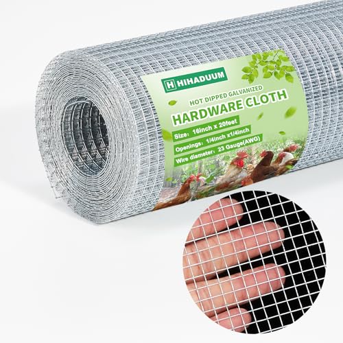 HIHADUUM 16'' x 20' Hardware Cloth 1/4 inch 23 Gauge, Hot-dip Galvanized After Welding, Chicken Coop Wire Fence Wire Mesh Screen, Rabbit/Snake Fences, Netting Wire Cloth Galvanized Wire Mesh Roll