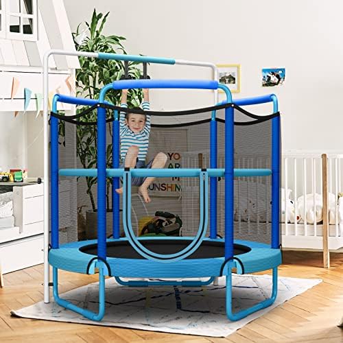 Giantex 60" Trampoline for Kids, Heavy Duty Small Mini Toddler Trampoline with Ring and Horizontal Bar, Adjustable Height, Max Weight 330 lbs, 5 Ft Outdoor Indoor Trampoline for 3-7 Ages 2 51CfqkS7LSL. AC