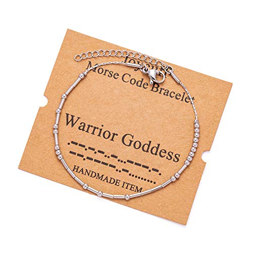 Image of JoycuFF Inspirational Morse Code Bracelets for Women Silver Beads Jewelry Encouragement Mantra Gifts for Her