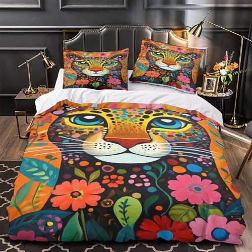 Housse de couette imprimé 3D léopard parure de lit zippée - 2