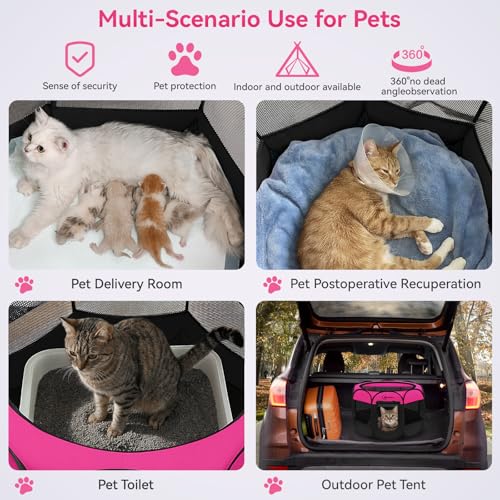 Image of Siedihit Dog Playpen, Puppy Pet Playpens Indoor for Small Dogs Tent Crates Cage Indoor /Outdoor, Portable Pop Up Dog Kennel Playpen with Carrying Case for Dogs /Cats /Rabbits, Hot Pink