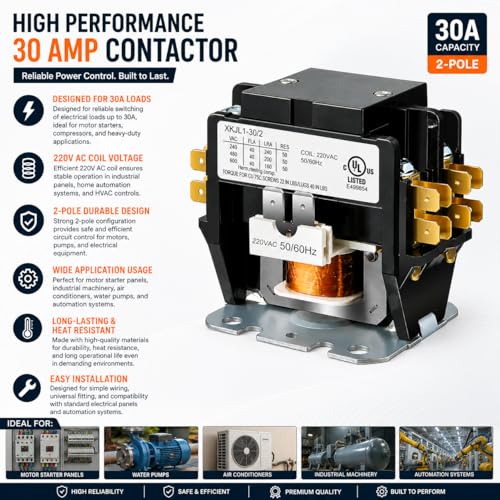 Image of SANAVYA 30A 2-Pole Contactor 220V AC Coil | Heavy Duty Motor Starter Relay Switch for Industrial Machines, Motor Panels, HVAC & Home Automation | Durable Electrical Contactor 30 Amp