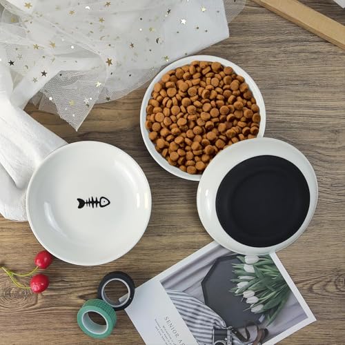 Keramik Katzennapf 3er Set, Weiß - Futternapf Katzen Flach mit Rutschfestem Silikonring für Perser & Flachgesichter - Spülmaschinenfest, Hygienisch