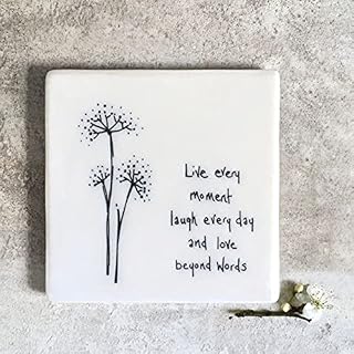 East of India Square Porcelain Coaster - Live Every Moment laugh every day and love beyond words, White