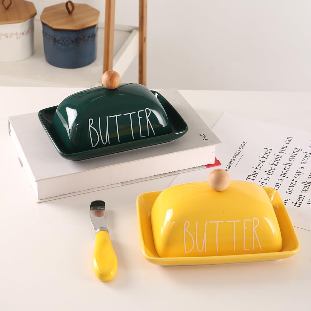 Recipiente pequeño para mantequilla con borde elevado, plato de mantequilla de porcelana, soporte para mantequilla para encimera, color verde