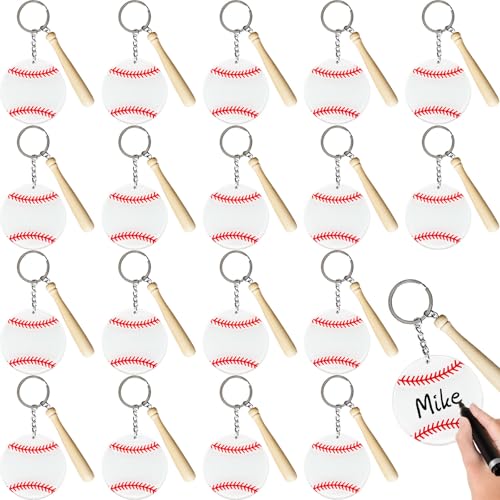 Muiyaneq 20 PCS Baseball Acrylic Keychain,Large Size Baseball Keychain Blanks Kit,Sports DIY...