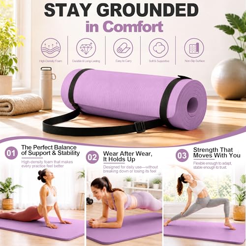 HULKFIT 1" Extra Thick Yoga Mat, High Density Non Slip Exercise Mat with Carrying Strap, Fitness Mat for Pilates, Fitness,Home Gym & Floor Workouts(Taro Purple) by HULKFIT - Used condition - Image 3