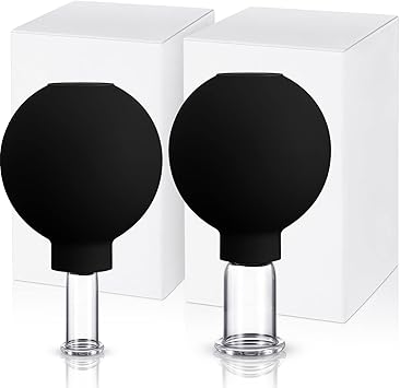 Nuanchu 2 Pieces Glass Cupping Set, Facial Cupping Cups Glass Silicone Cupping Cups Vacuum Suction Cupping Cups for Face Skin Back Shoulder Muscle (Black, 1 Inch and 0.4 Inch Diameter)