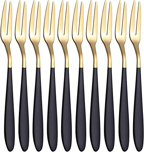 Image of Mini Cocktail Forks Appetizer Forks 18 /10 Stainless Steel Fruit Forks Dessert Forks Tasting Forks Appetizer Small Forks Set Appetizer Cake Fruit Forks Set (Black,Set of 10)