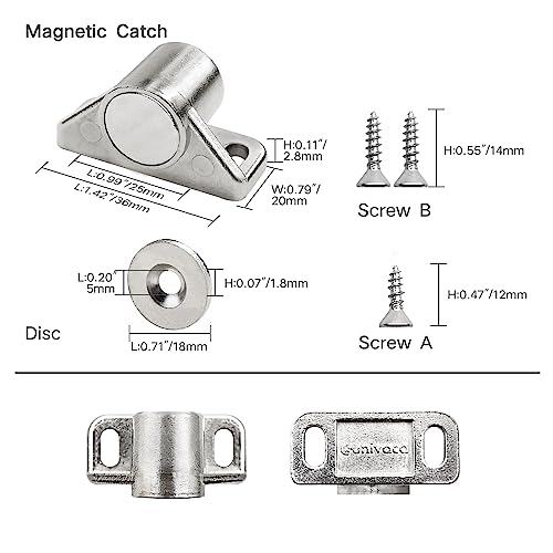Sunivaca Magnetischer Türschnäpper, 2 Stück, magnetische Schrankriegel, Premium-Qualität, Zinklegierung, Hardware-Schrank-Magnetschnäpper für Küchenschrank, Türschließer, Magnetverschluss Schrank