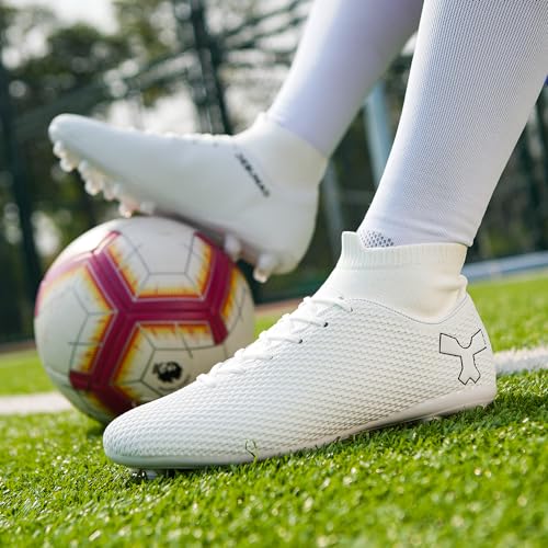Image of Men's Soccer Cleats Football Shoes for Indoor Outdoor Training White