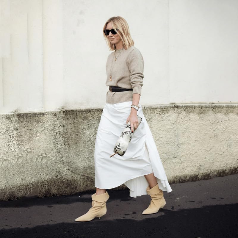 MAVMAX Slouchy Suede Ankle Boots Kitten Heel Boots Fold Over Pointed Toe Boot for Women Short Booties Causal Daily Work Winter Dress - Image 2