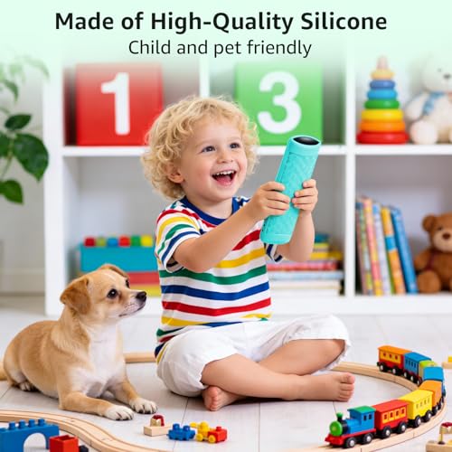 Image of ONEBOM (2 Pack) Silicone TV Remote Cover,Anti Slip Silicone Protective Case with Same Color Lanyard(Not Glow Rose Red&Not Glow Sky Blue)