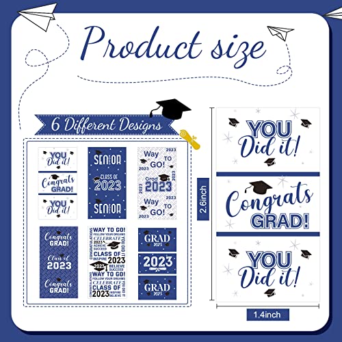 Outus Graduation Decoration Label Sticker Congrats Mini Candy Bar Wrapper Class Of Party Supplies For High School College Nursing Grad Celebration, Candy Not Included (Blue And White 2023, 90 Pcs) #TOP1