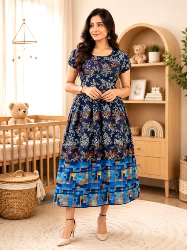 Image of RITIJYA Zipless Feeding Kurta Dress for Women | Maternity Nursing Kurti, No-Zip Easy Access | Extra Pleats Pre to Post Pregnancy | Quick-Dry Fabric | S-4XL
